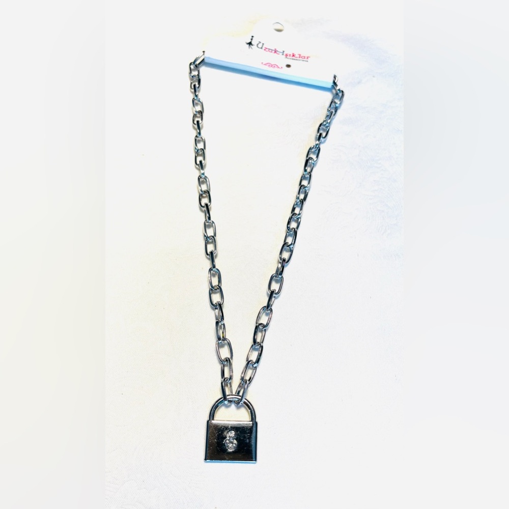 Silver Chain Necklace with Padlock Pendant